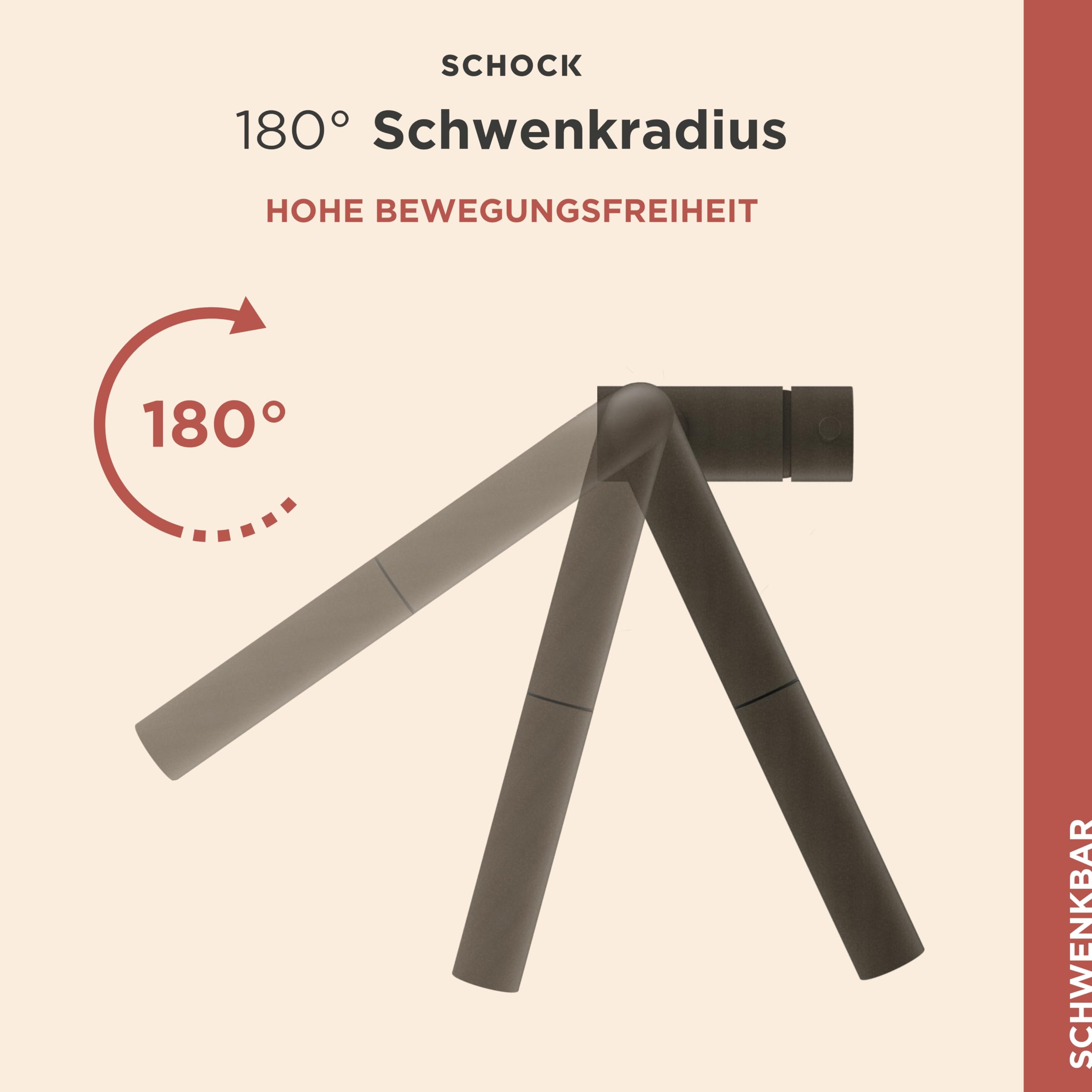 SCHOCK® Küchenarmatur Epos Bronze I braune Hochdruck Armatur mit ausziehbarer Schlauchbrause I 360° drehbar I Spültischarmatur mit Standard-Norm-Anschlüssen I modernes Design I Einhebelmischer