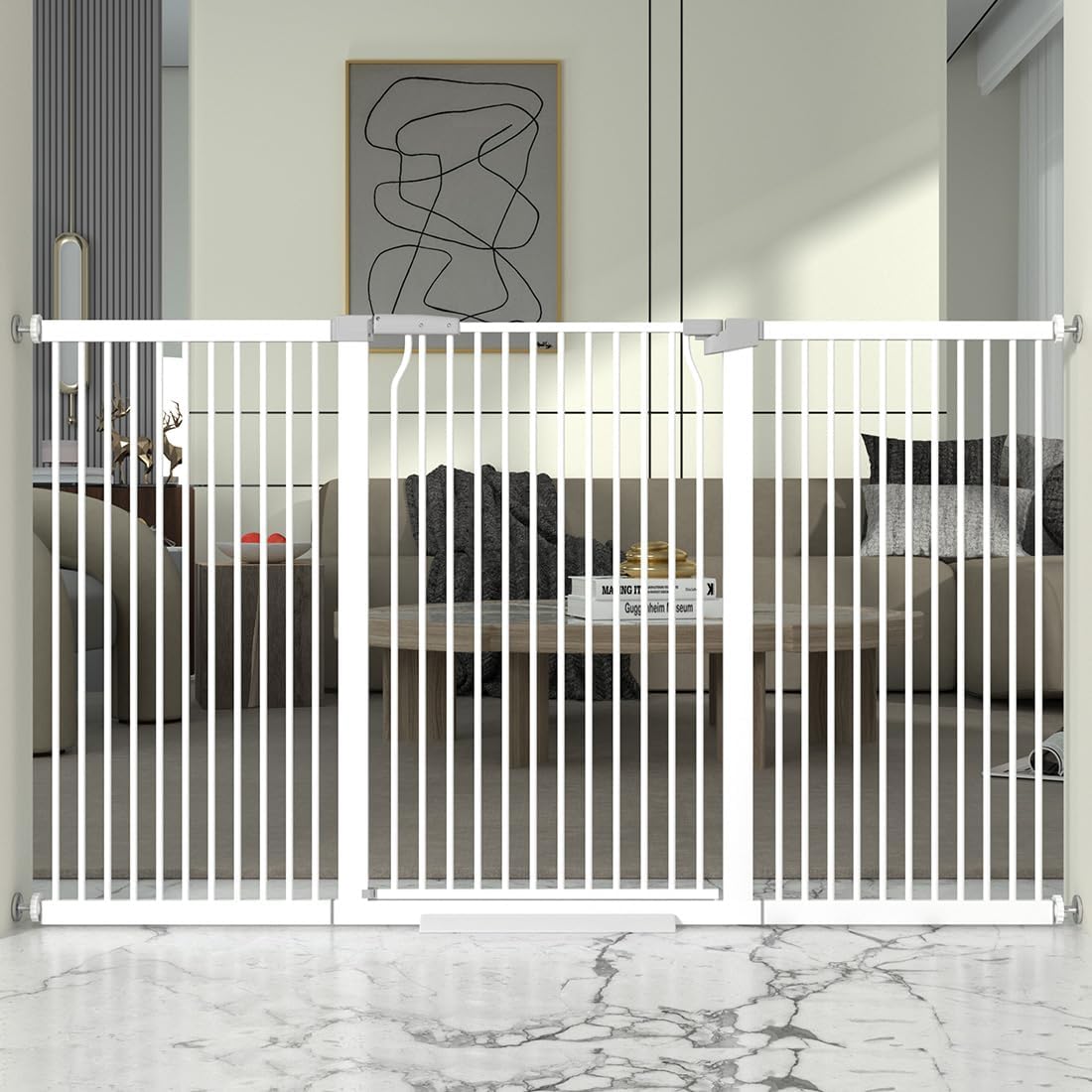 41" Extra Tall and Wide Baby Gate, 68.5-72.2'' Wide Pet Cat Gate for Doorway, Extra Wide Pressure Mounted Child Door with Expansion Kit, Metal Safe Gate, Tall Dog Gate, White 68.5-72.2''W