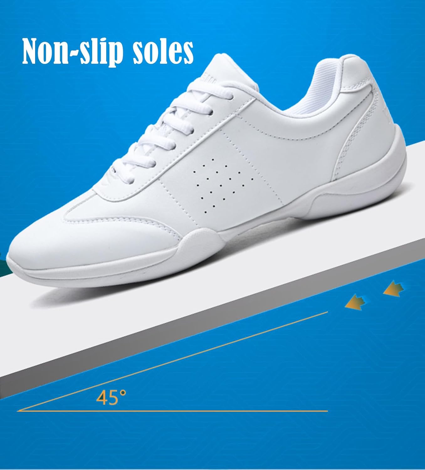 DADAWEN Adult & Youth White Cheerleading Shoe Athletic Sport Dance Shoes Training Competition Tennis Sneakers Cheer Shoes