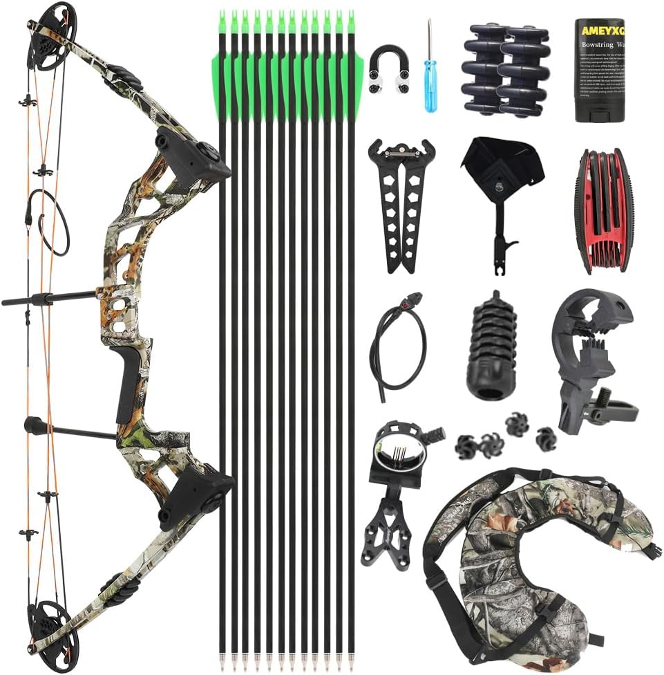 Compound Bow Arrows Kit - 0-70lbs Adjustable 320fps for Hunting & Shooting | Complete Archery Accessories Included