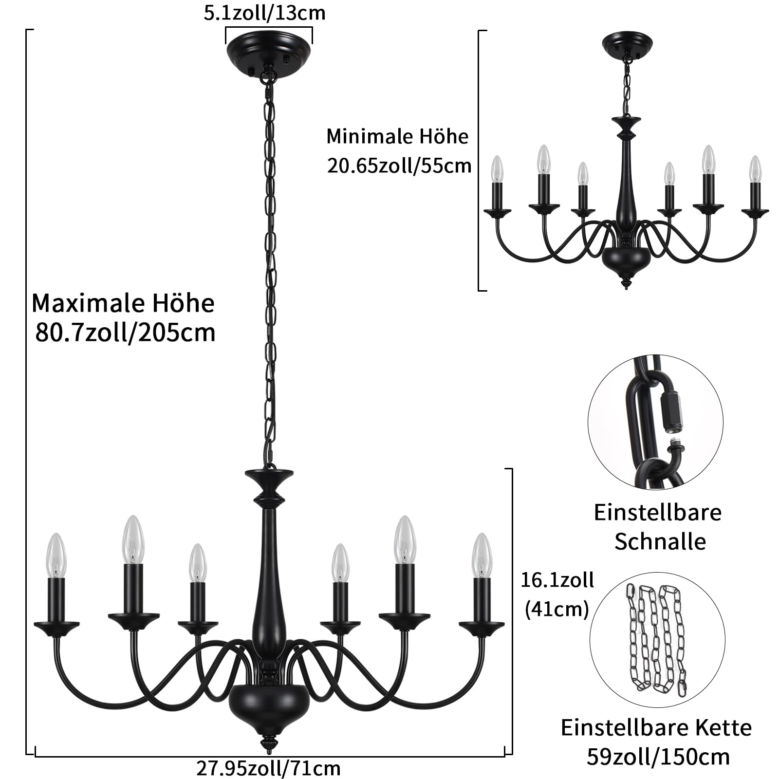Lampadario Sospensione 6 Luci Nero Industrial Rustico, Lampada Vintage per Soggiorno Cameretta Cucina Sala da Pranzo, E14