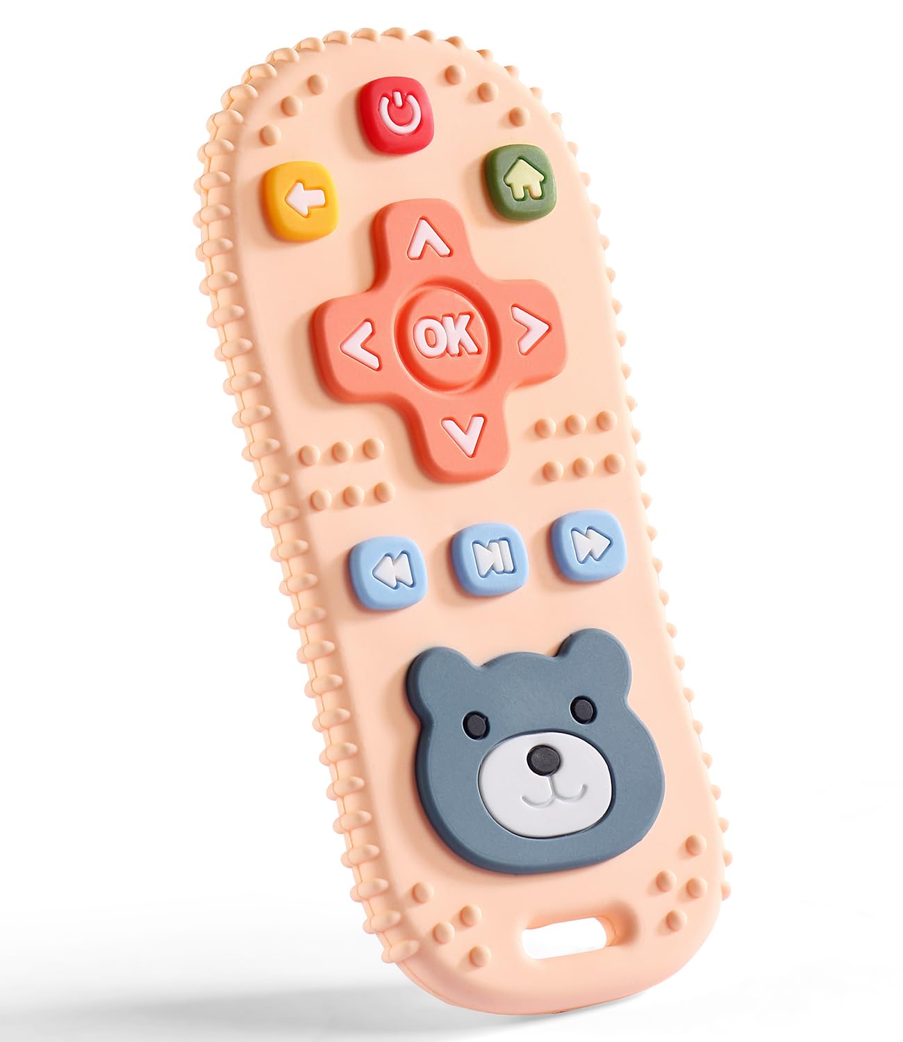 Intellibaby Premium Silicone Teddy Bear Remote Teether, Soft BPA-Free Teething Toy for Babies, Safe Gum-Relief Toy, Develops Biting Ability, Teether for 3 Months+ Toddlers, Gift for Babies (Peach)-image-45