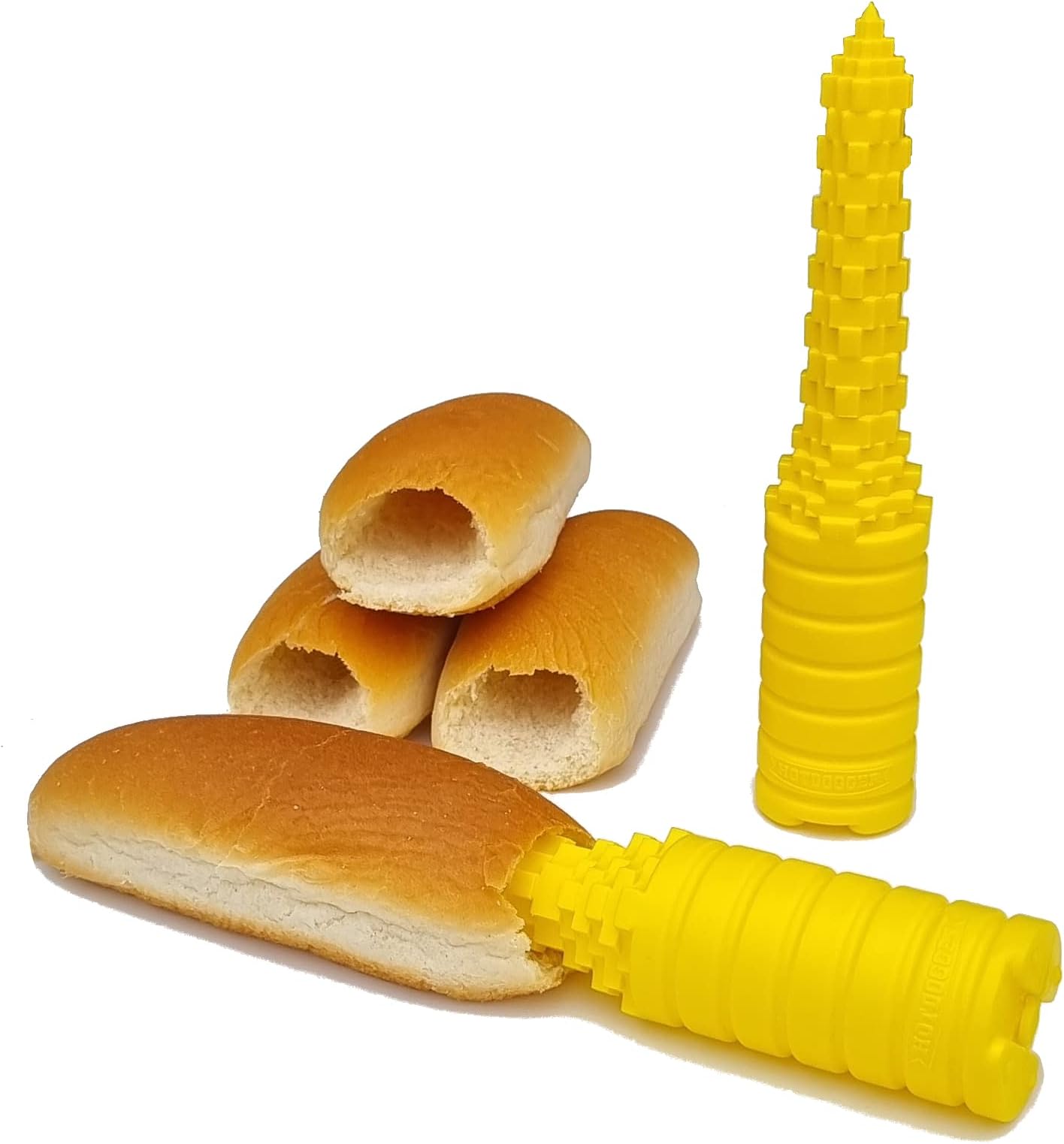 Hotdogger, Hot Dog Bun Driller Perfect for Grilling and BBQ, Ideal Size for Brats and Other Sausages (Yellow)