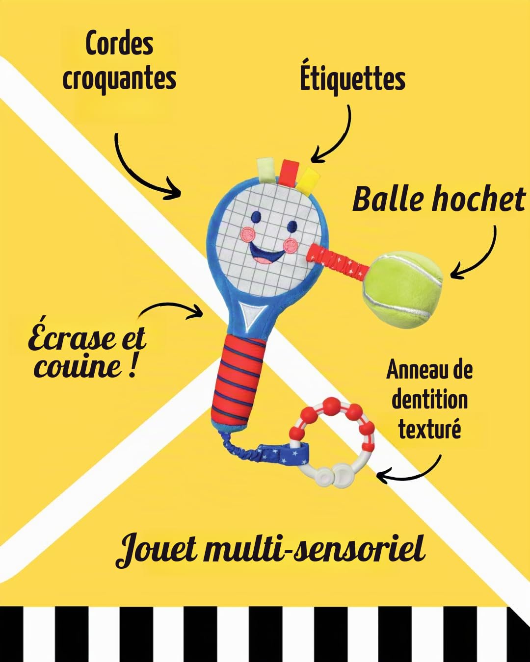 Little Sport Star Raquette de tennis pour bébé, jouet de sport sensoriel pour bébés et tout-petits, cadeau pour nouveau-né et bébé, jouet original British Sports pour bébé, première raquette de tennis