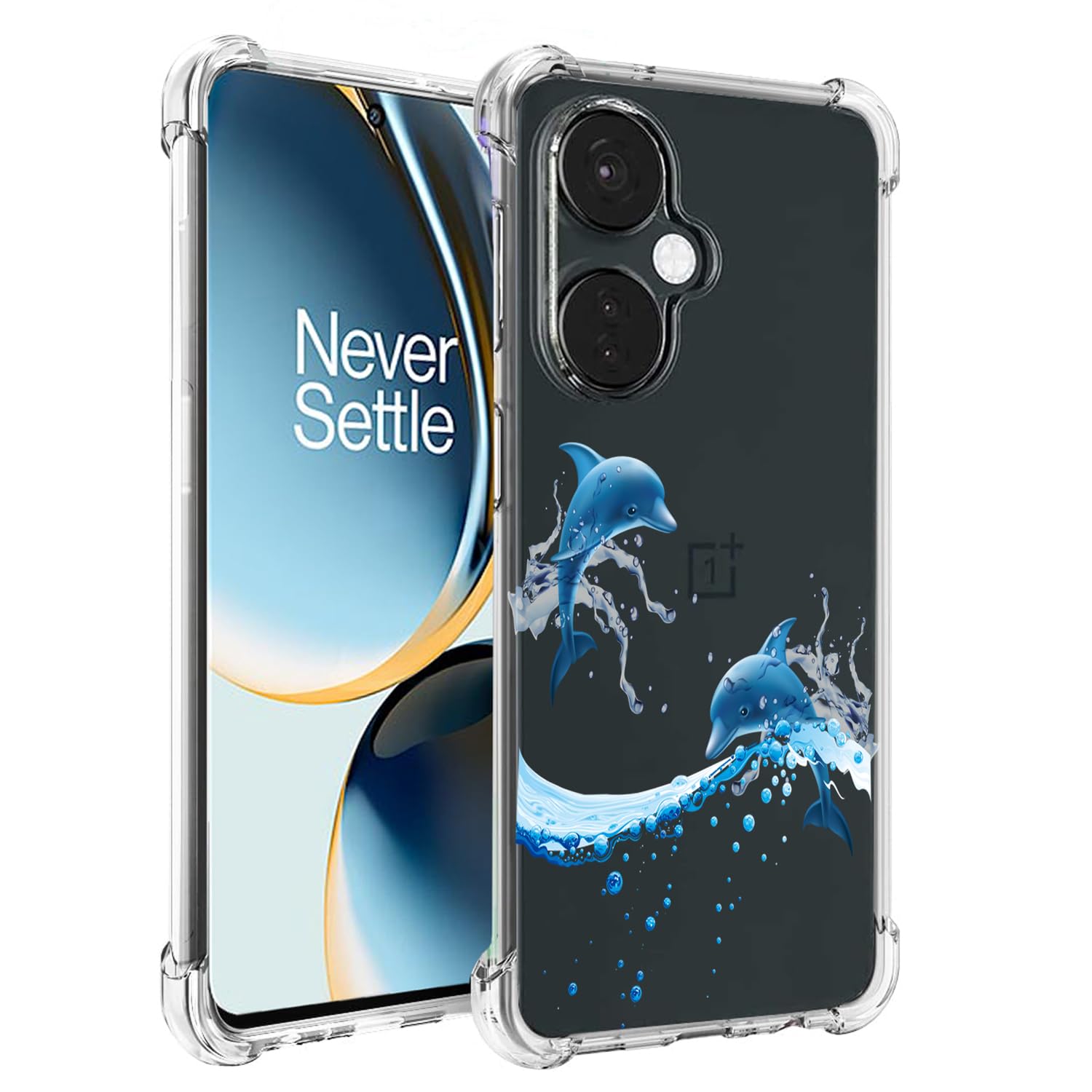 for OnePlus Nord N30 5G Case: for 1+ Nord CE 3 Lite Clear Cute Flower Floral Design for Girls Women Boys Slim Air Buffer Soft TPU Bumper Shockproof Silicone Cell Phone Cover (Dolphin)