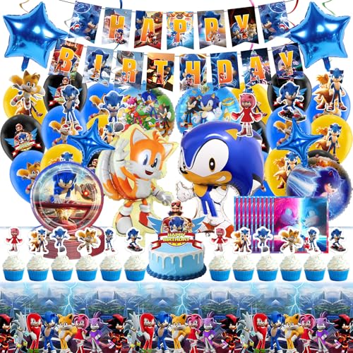 68 Stück Geburtstagsdeko Kinder Cartoon Deko Geburtstag mit Tischdecke Banner Spiralen Luftballons Foil Balloon Tortendeko Servietten für 4 5 6 7 8 9 jahre Jungen Mädchen Geburtstags Party