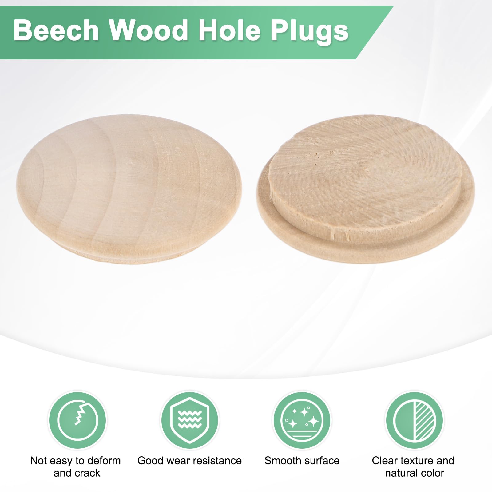 M METERXITY 50-Pack Wood Plugs for Screw Holes 35 x 30mm Beech Button Wood Top Plugs for Furniture/Stair/Chair/Craft - Image 2