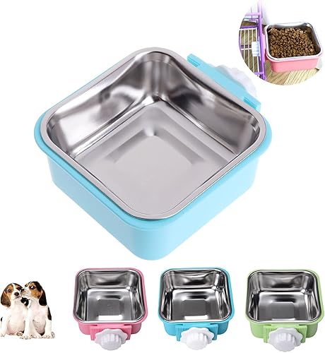 Cuencos extraíbles de acero inoxidable para colgar en jaula para mascotas, cuencos para alimentos y agua con soporte para pernos para cachorros,