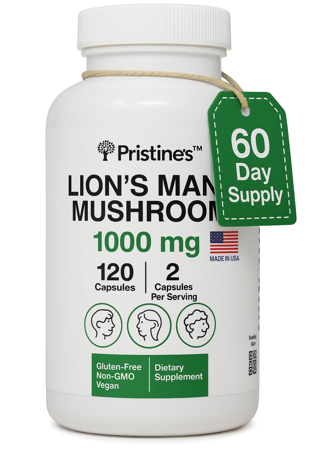 Lion's Mane Mushroom Supplement Capsules - Focus & Cognitive Function Adaptogen - 1000mg 60 Day Supply - Immunity, Memory and Focus for Adults - Vegan - Non-GMO