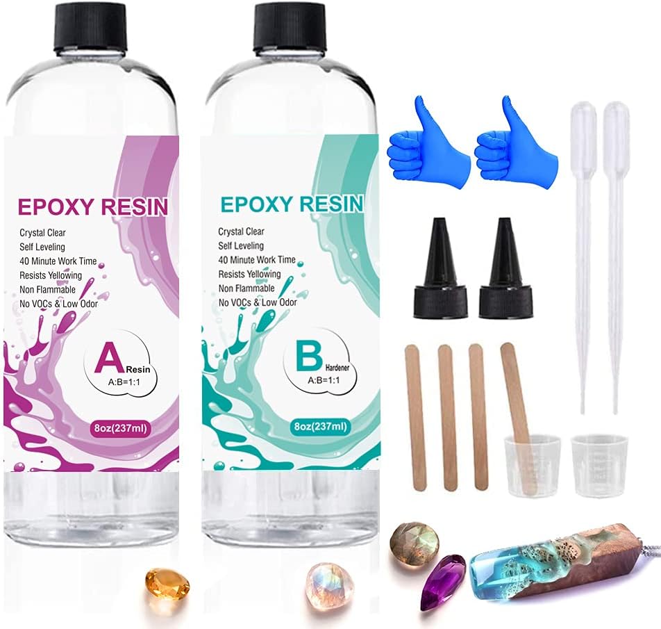 Epoxy Resin Kit, Anweller 16oz Crystal Clear Casting Resin for Silicone Molds, Art, Wood, Craft, Jewelry Making, 2 Part Resin and Hardener Bonus Accessories for Beginners and Artists