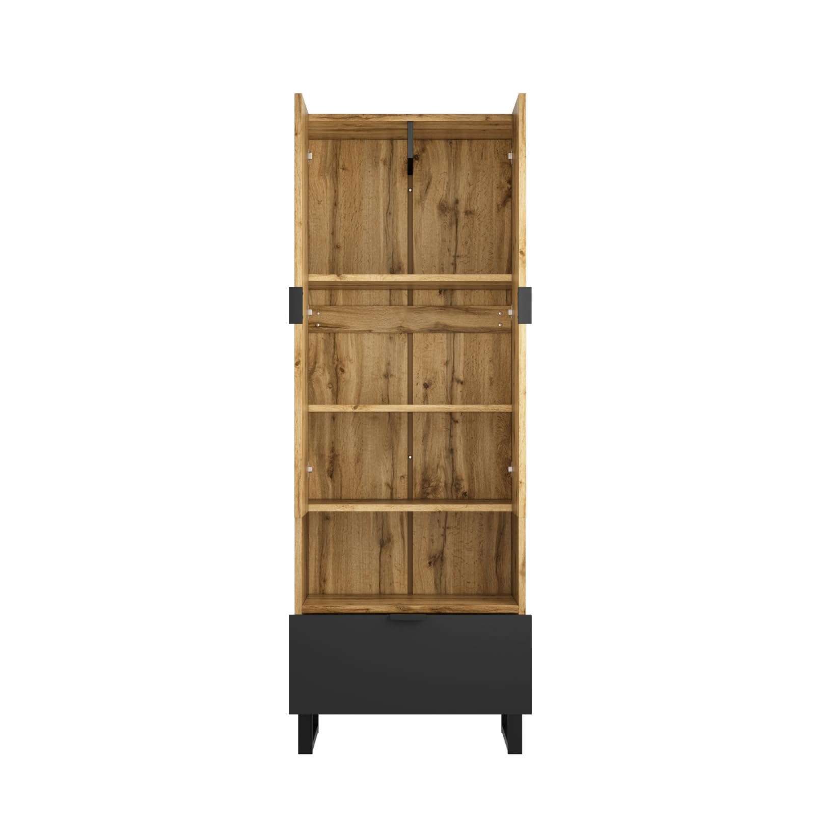 Set di cassetti, guardaroba compatto con ripiani regolabili e asta appendiabiti, set con 2 ante e maniglia, per corridoi e ingresso, 180 x 65 x 38 cm, legno e nero