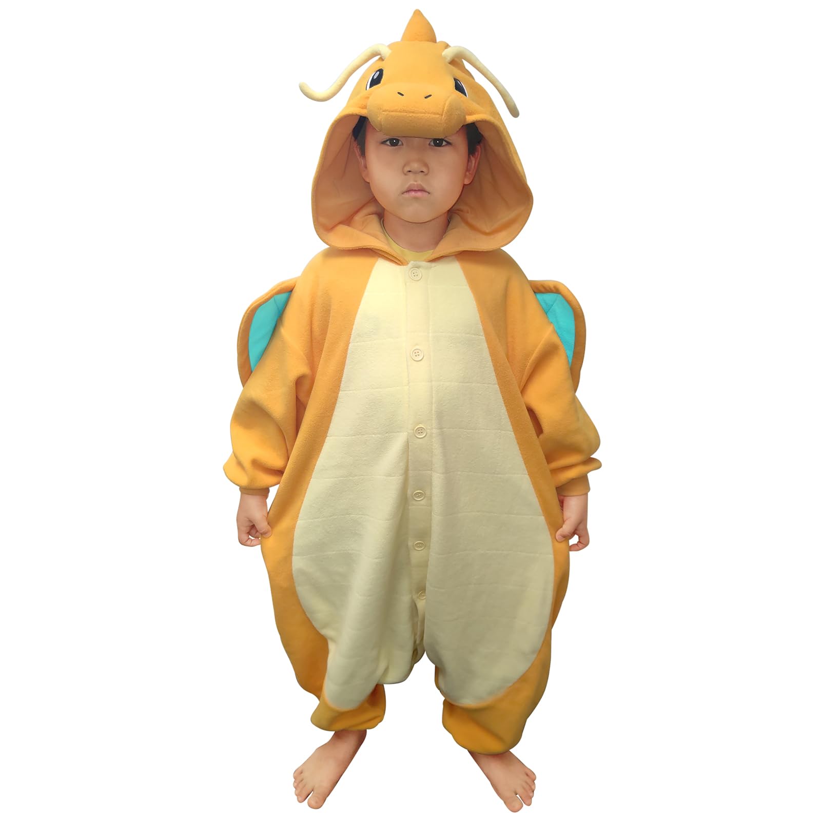 SAZAC Pokemon Dragonite Kigurumi Onesie - Halloween Costume for Kids (7-9) - Cosplay Jumpsuit
