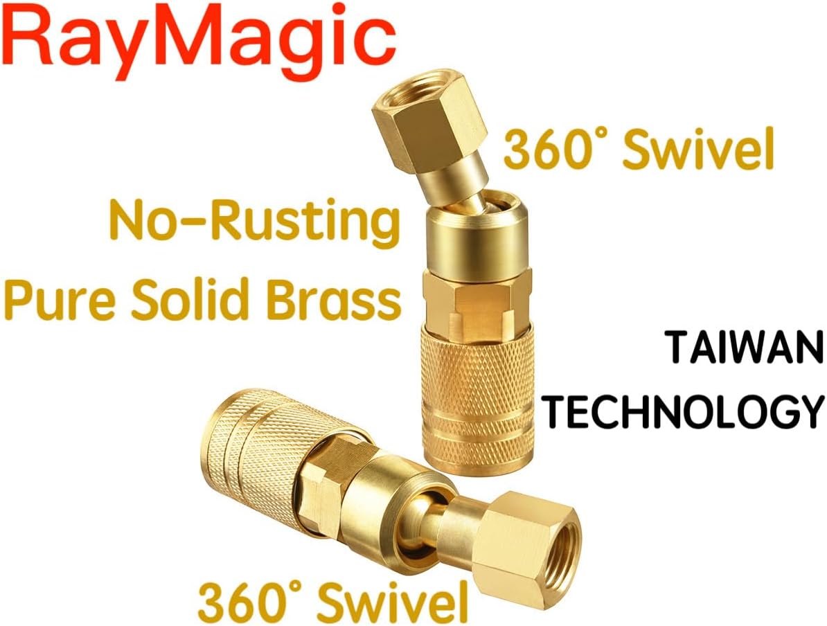 RayMagic Upgraded 1/4'' NPT Air Hose Fittings, 1/4 Inch Brass Female 360° Swivel Coupler, Quick Connector M Style Air Coupler,1/4 Inch Air Fittings For Air Compressor Accessories 8-Pack