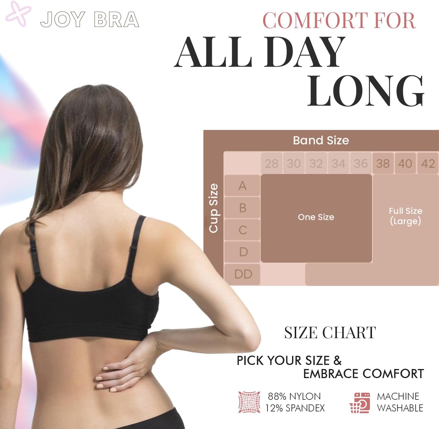 V-Neck Seamless Bra with Lace Trim, Full Coverage Wireless Bras for Women, Adjustable Straps - Image 4