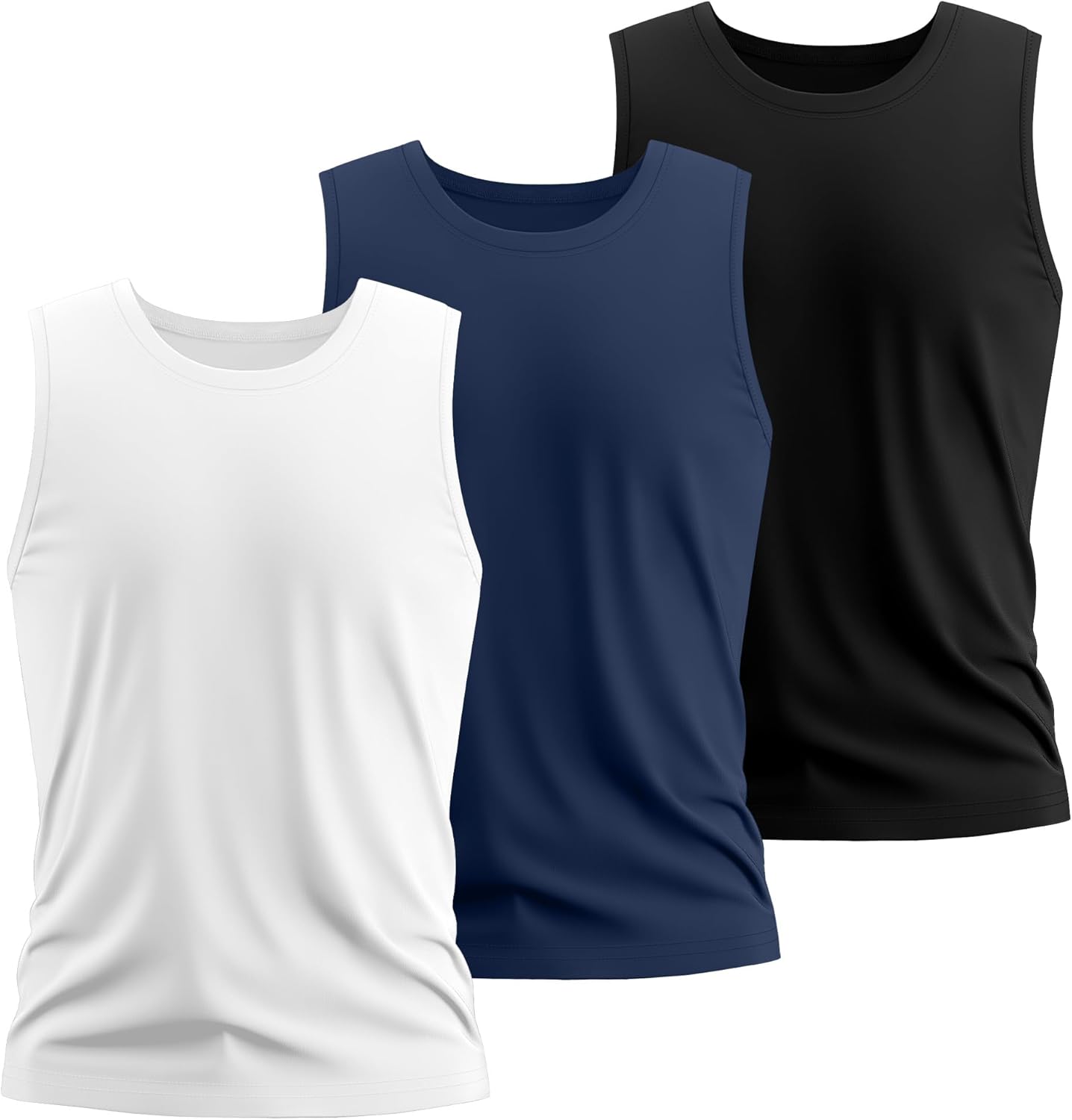 Huukeay 3 Pack Men's Big & Tall Sleeveless Muscle Shirts, Gym Tank Tops Moisture Wicking Slim Fit Workout Tees - Image 2