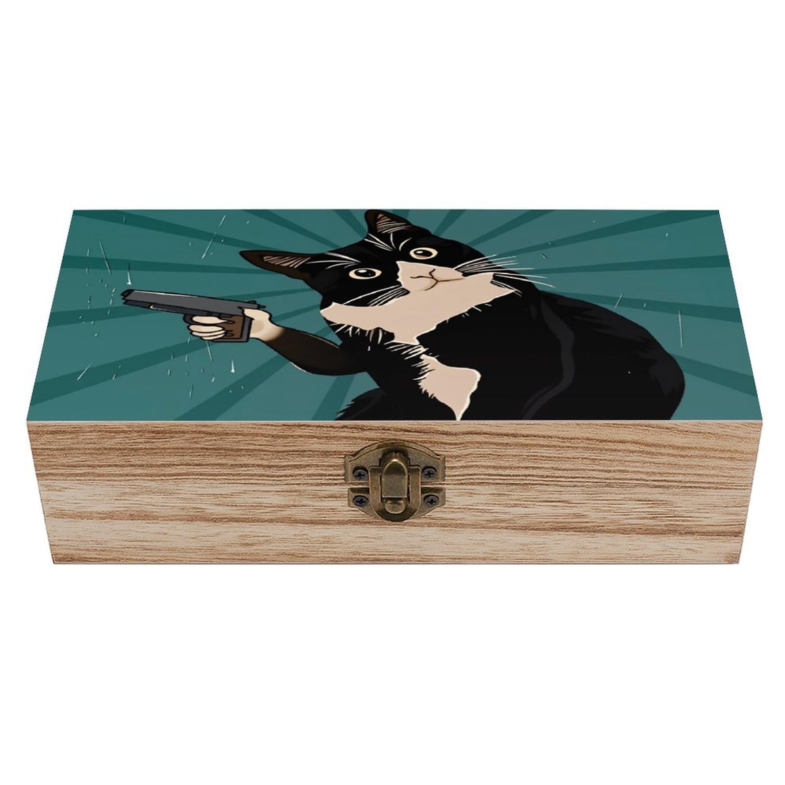 asbwuo Fun Cat Vintage Wooden Keepsake Box