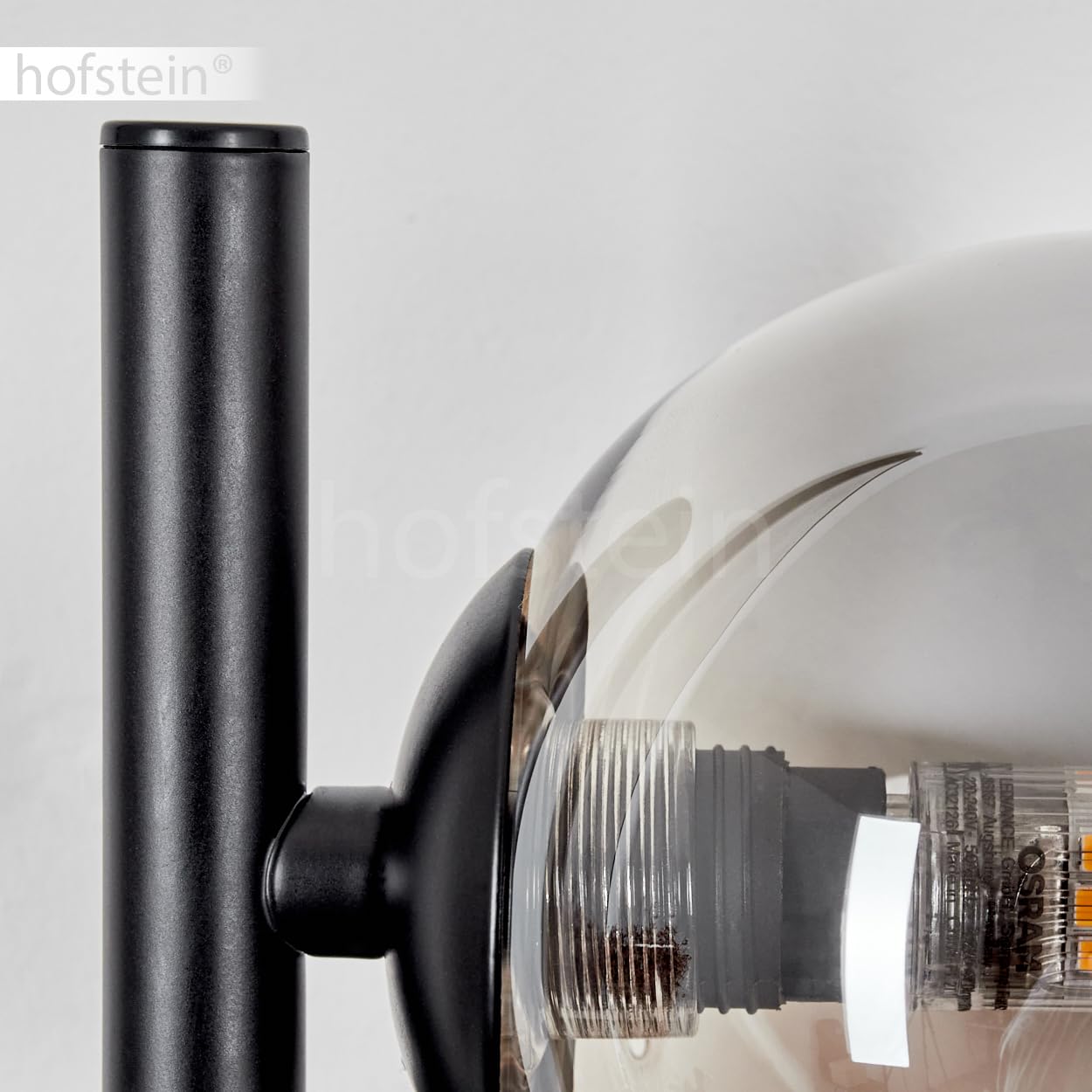 Wandleuchte Chehalis, Wandlampe aus Metall/Glas in Schwarz/Rauchfarben, Leuchte im Retro/Vintage-Design mit Schirmen aus Glas (Ø 10, 12 cm) u. An/-Auschalter am Gehäuse, 3 x G9, ohne Leuchtmittel