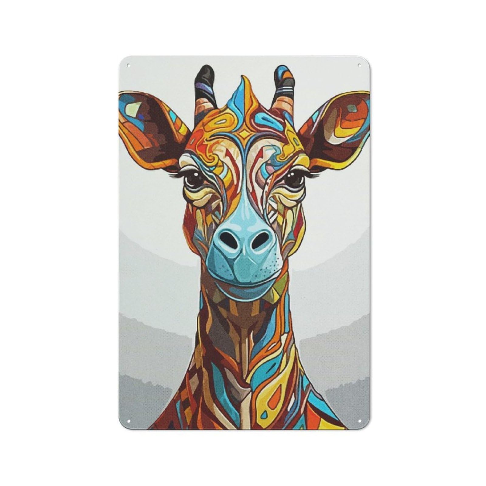 Junmoney Style-11 Abstract Giraffe Paint Vintage Tin Wall Plaque 30X20cm For Hobby Room Or Studio, A Decorative Metal Sign For Hobby Rooms And Studios