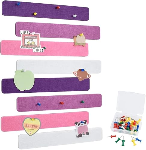 Vuzvuv 8Pcs Purple Rose Cork Board Bar Strips With 50 Pushpins & Sticky Notes, Self-Adhesive Bulletin Board Strips No Damage For Wall, Felt Pin Board For Paste Notes, Photos, Schedules Offices Home #TOP7