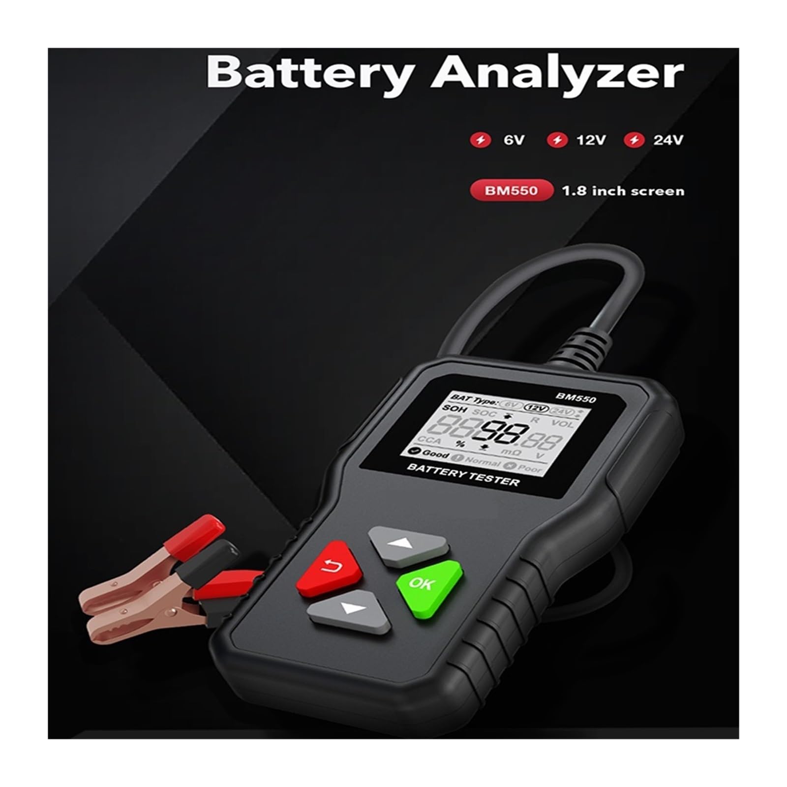 Testeur Pile, Testeur de batterie électrique 6 V 12 V 24 V BM550, testeur de batterie autoe, capacité de batterie, testeur de résistance interne
