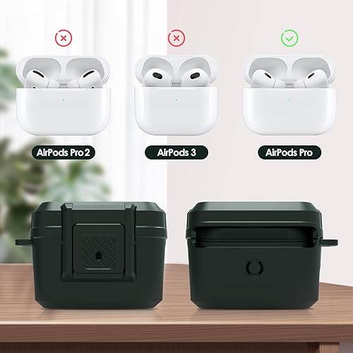 Miniatura 3 de Funda para Airpod Pro con cerradura, compatible con Airpods Pro de 2 generación1 generación, funda protectora rígida de cuerpo completo (verde)