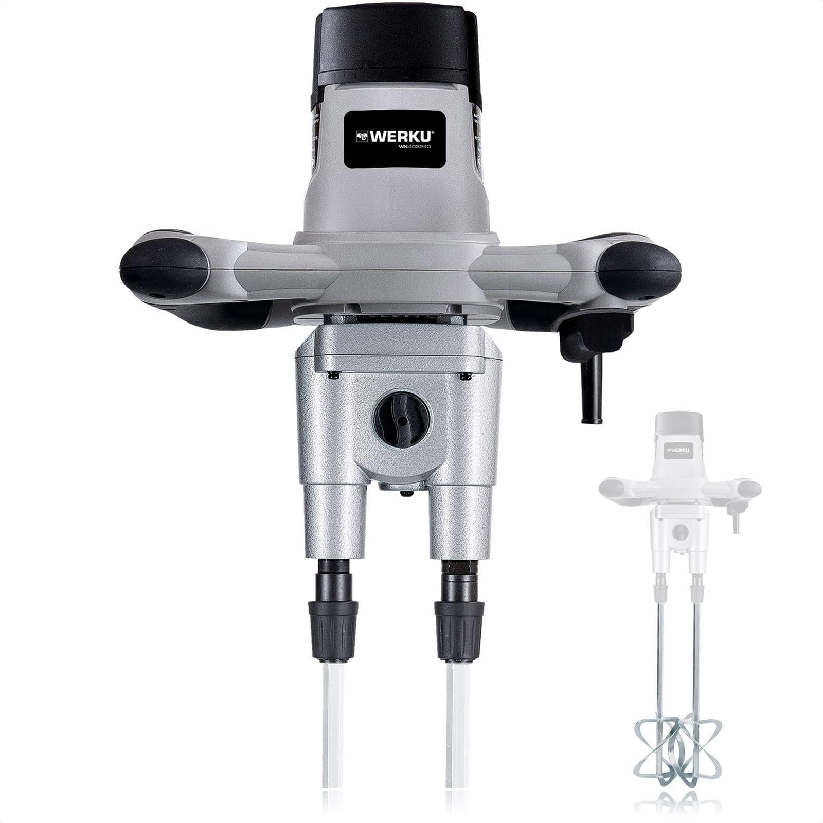 Werku WK403240, Mezclador Doble Pintura-Mortero, Calidad Profesional, Mezclado 100 Kg, Potencia 1600 W, Incluye 2 Varillas Mezcladoras