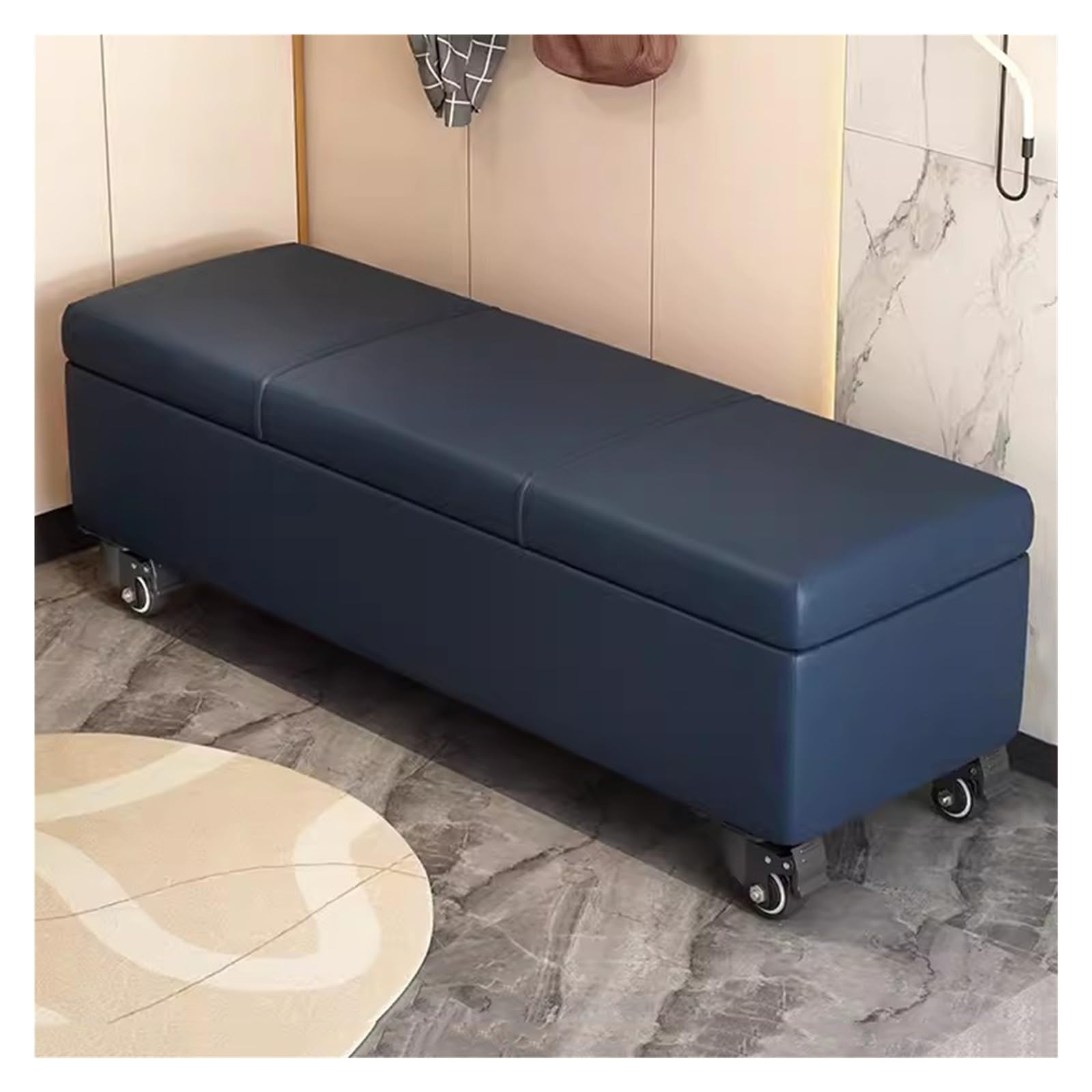 ZHANGshouf Rectangular Blue Storage Ottoman Bench with Hinge Lid for Entryway and Bedroom 60CM Long