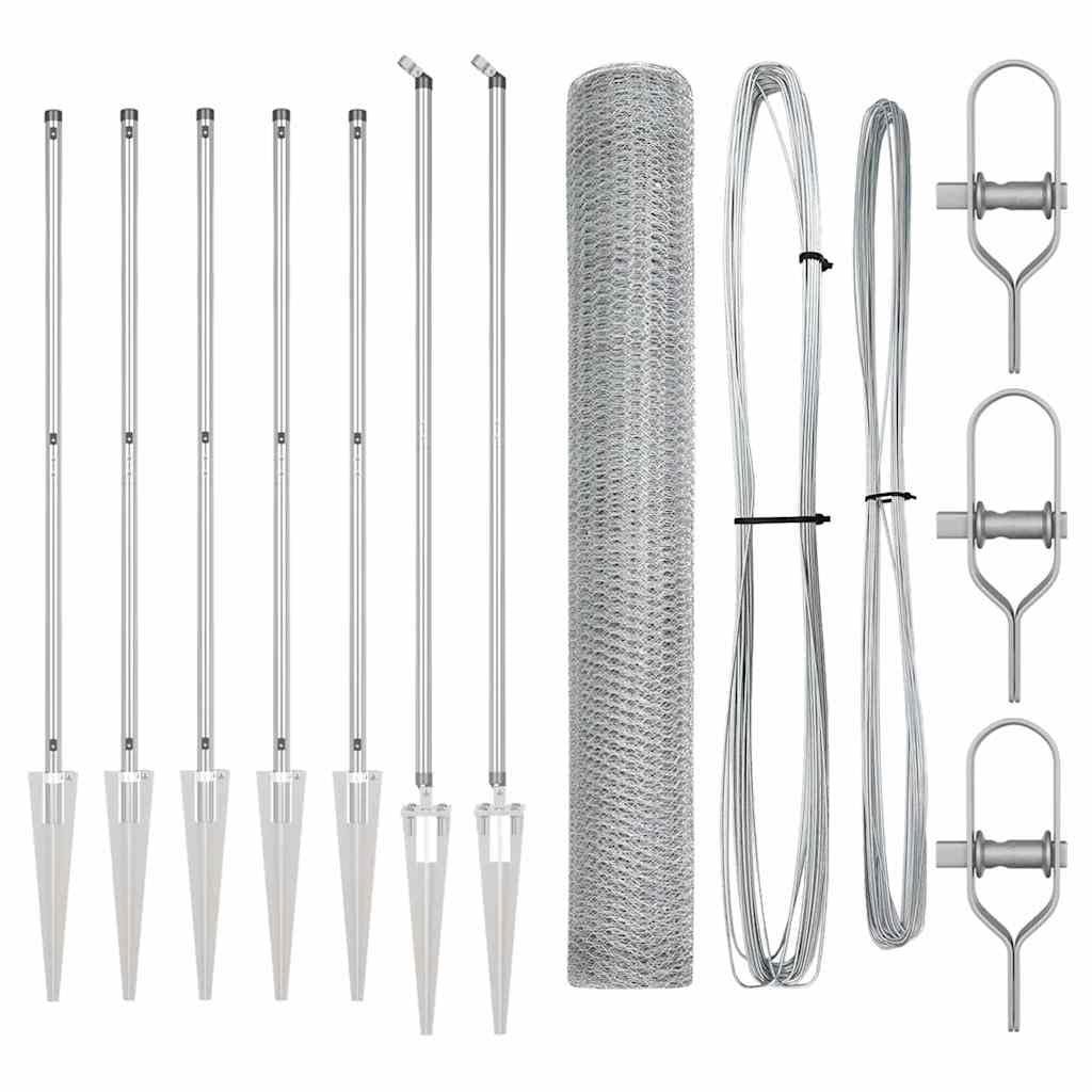 Silver Steel Fence Post 10 x 1.2 m with 25 mm Mesh, Weather Resistant Outdoor Garden Fence Panel for Security and Enclosure, Easy Assembly Perimeter Barrier with Spikes
