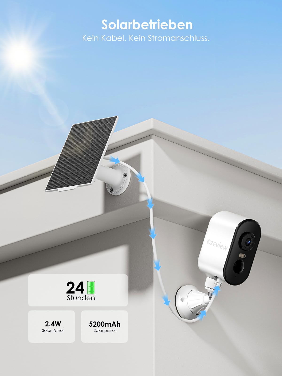 CZEview Solar Überwachungskamera Aussen, Kabellos, 5200mAh, Magnetisch