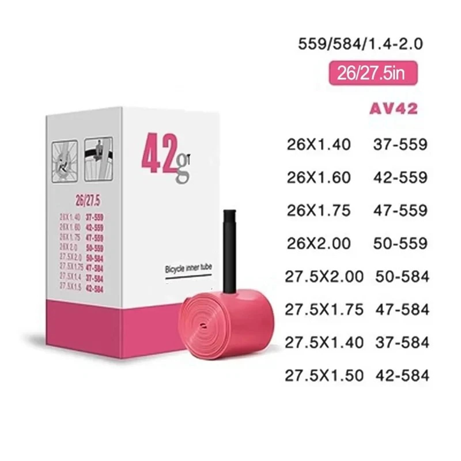 Genérico Cámara De Aire De TPU For Bicicleta, 26/27,5 Pulgadas, Ajuste De Neumático De 1,4-2,5 Mm De Ancho, Válvula Estándar AV For Carretera Y MTB
