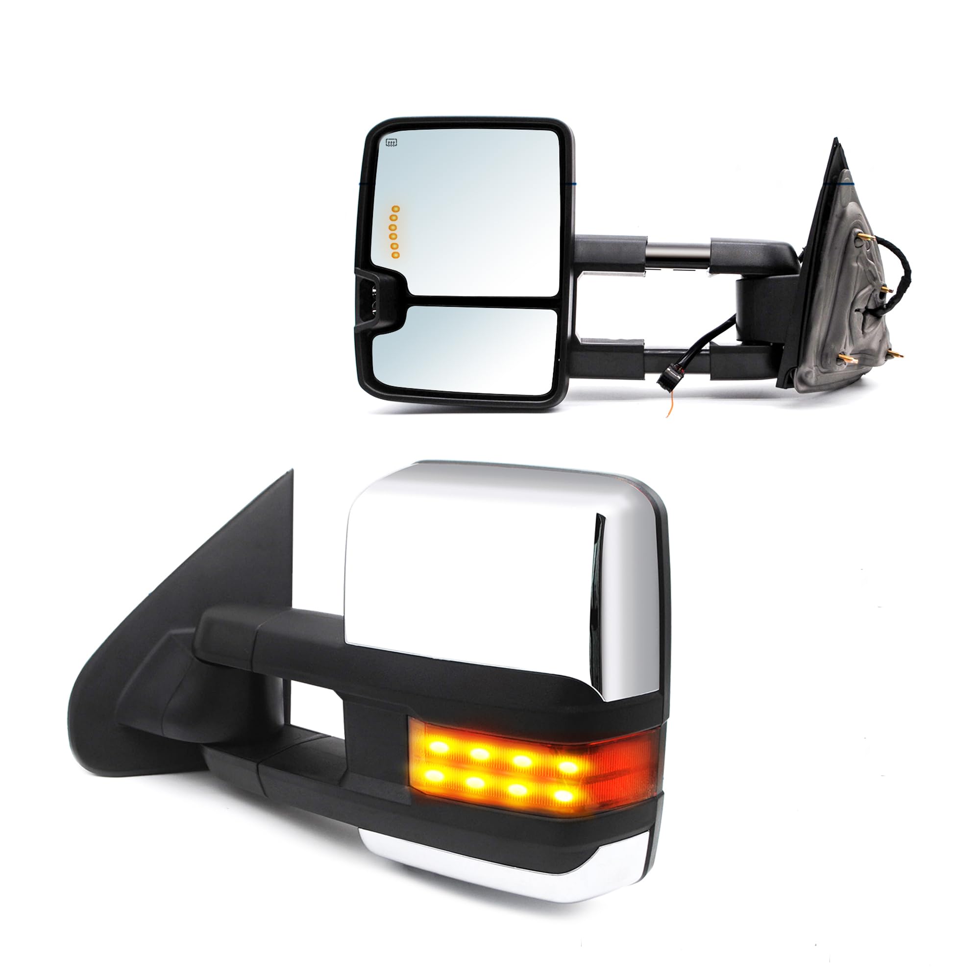 JZSUPER Towing Mirrors fit for Chevy Silverado GMC Sierra 2014-2018 1500 2500HD 3500HD with Power Heated Turn Signal Backup Lamp Extendable Chrome