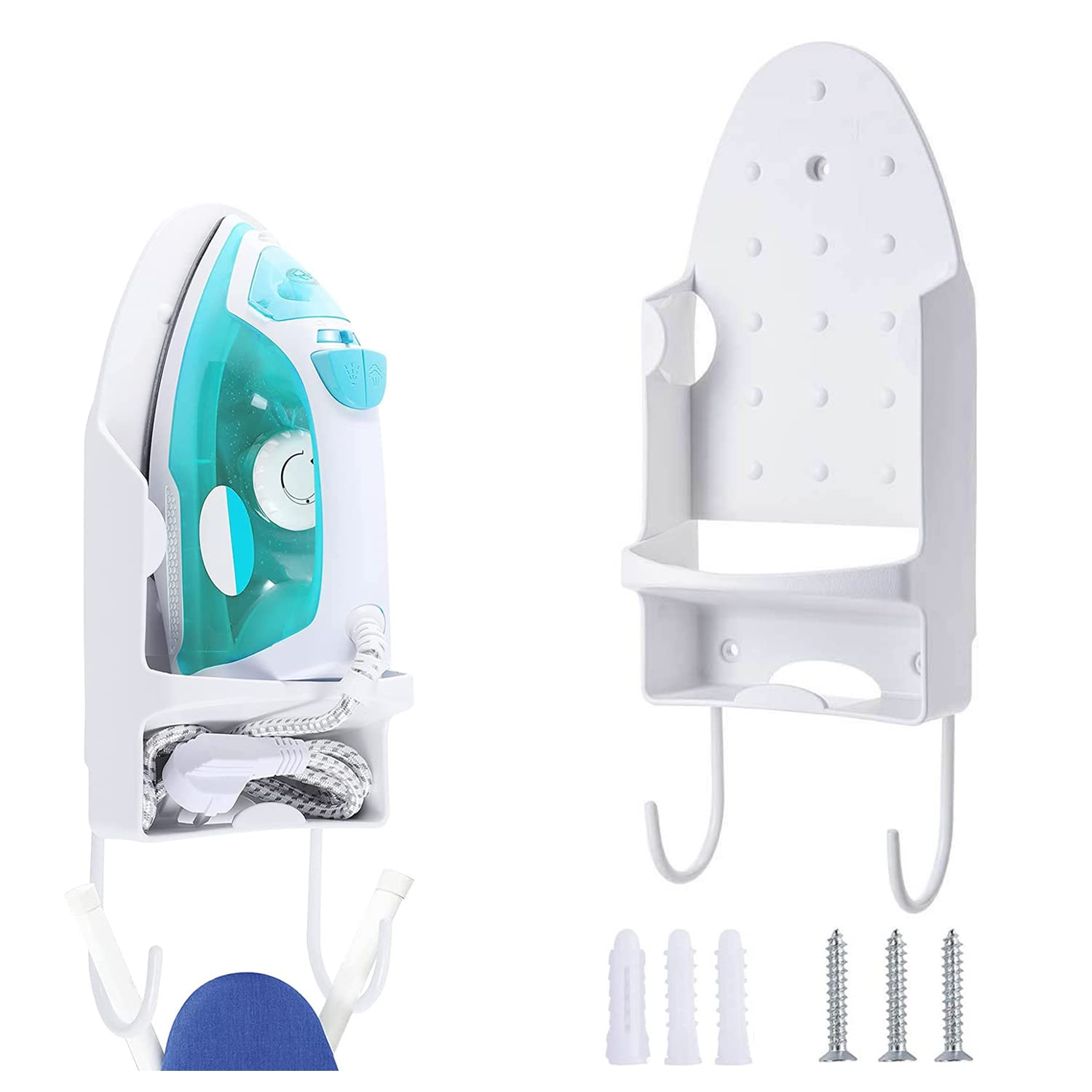 ELECDON Ironing Board Holder Wall Mounted Storage Organizer, ELECDON Electric Iron Holder Household Bathroom Shelf with Heat Resistant Tray Storage Organizer Easily Mount Against Wall (White)