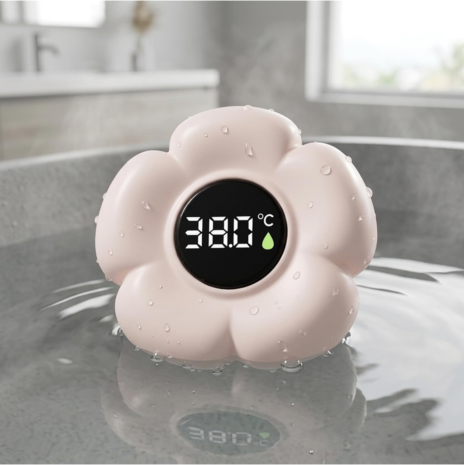 Baby Bath Thermometer, Color Alert Bathtub Thermometer Baby Floating Flower Bath Thermometers for Safety Infant & Toddler Time, Beige, Bathtub