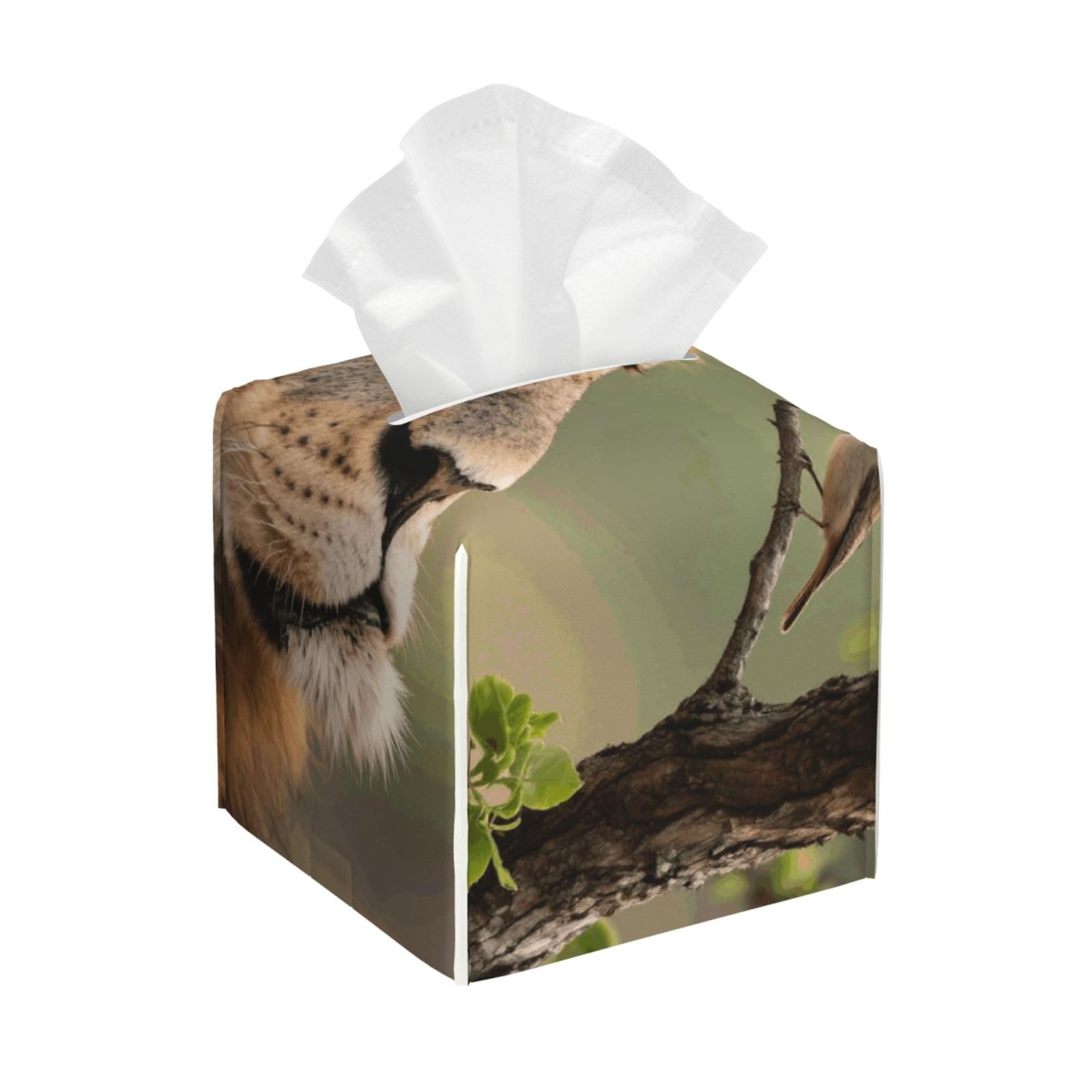Pu Leather Cube Tissue Box Holders Modern Waterproof Square Tissue Box Cover Lion Facial Paper Holder for Bathroom Kitchen Nightstand Office Home Decor
