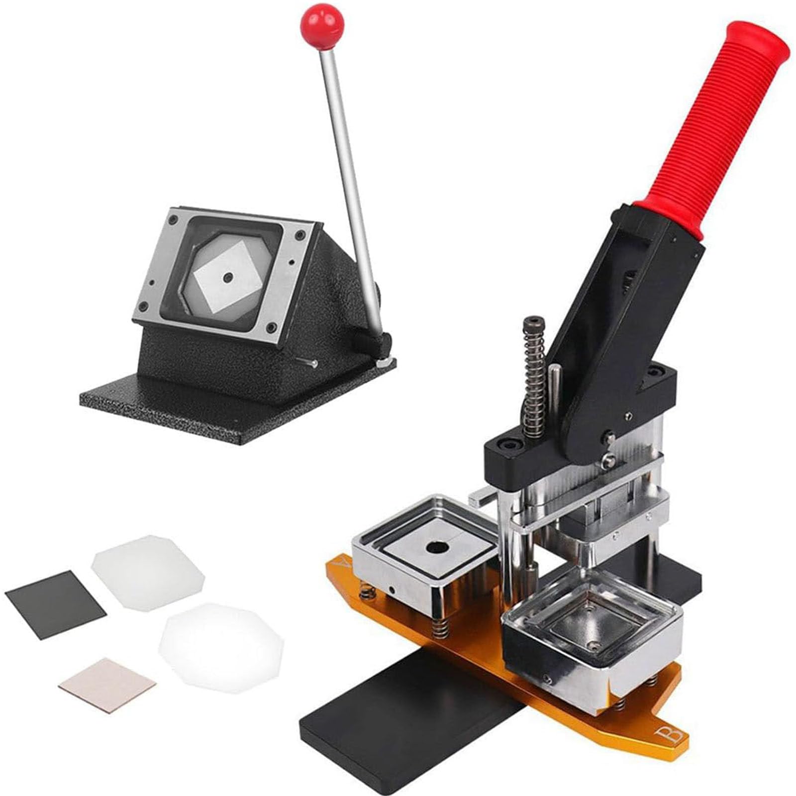 JYBNBBE Badge Maker Machine, 2x2inch Square Fridge Magnets Maker Machine, Badge Button Maker Machine, DIY Photo Refrigerator Sticker Magnet Press Machine + Paper Cutter + 100pcs Materials