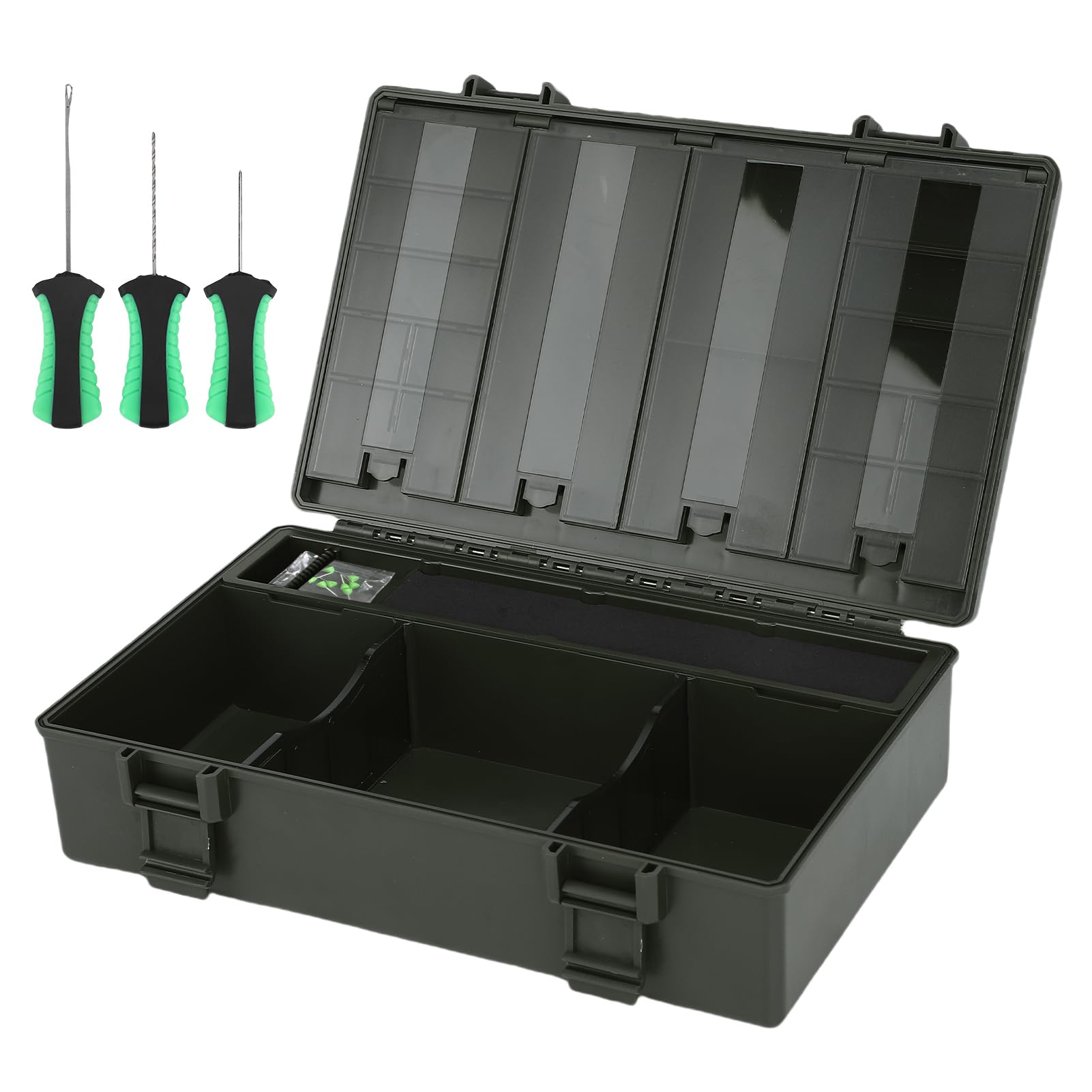 Ampio Spazio di Stoccaggio Rig Box Organizzatore per la Pesca Alla Carpa con Scala, Design Sigillato, 8 Chiodi, Adatto per gli Appassionati di Attrezzatura per la Pesca Alla Carpa,
