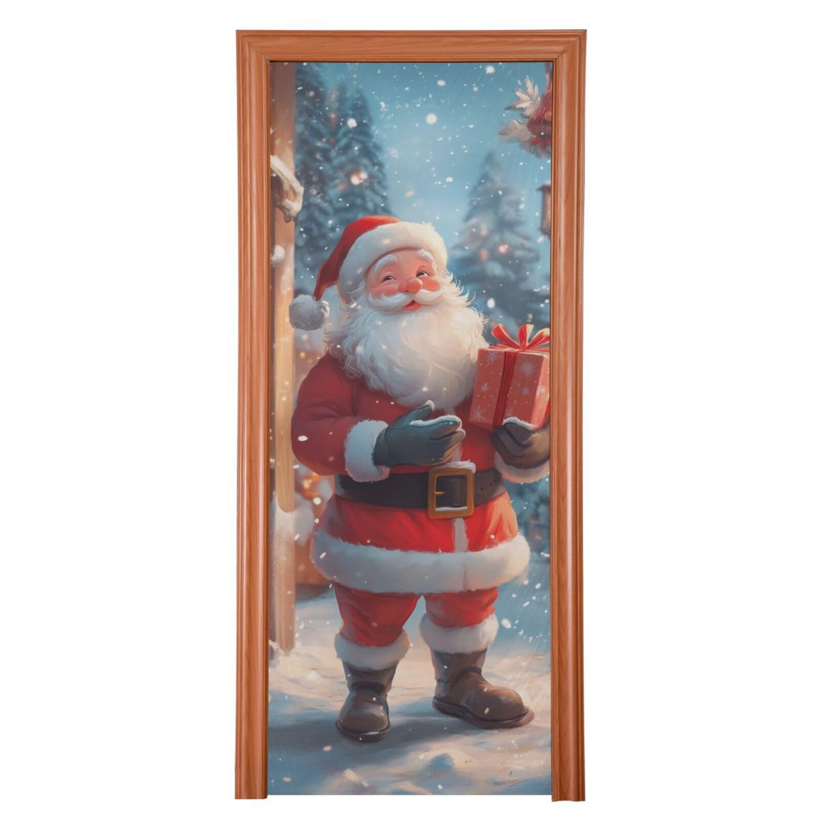 FLildon Santa Claus Snowy Christmas Door Cover Decoration, Party Accessory Porch Decor for Festive Ornament Room Door Covers 32 x 79 Inch