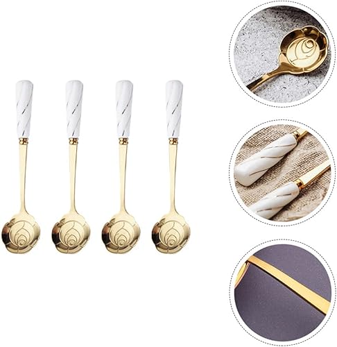 Miniatura 7 de DOITOOL Cuchara de flores de acero inoxidable, 4 cucharas de café en forma de flor, cucharas de té y azúcar, cucharas de café expreso para postres,