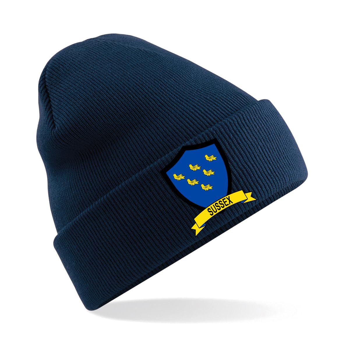 Psave Men's Navy Sussex County Embroidered Beanie Hat, Bob Hat Cricket Sport Your County Embroidery (Navy)
