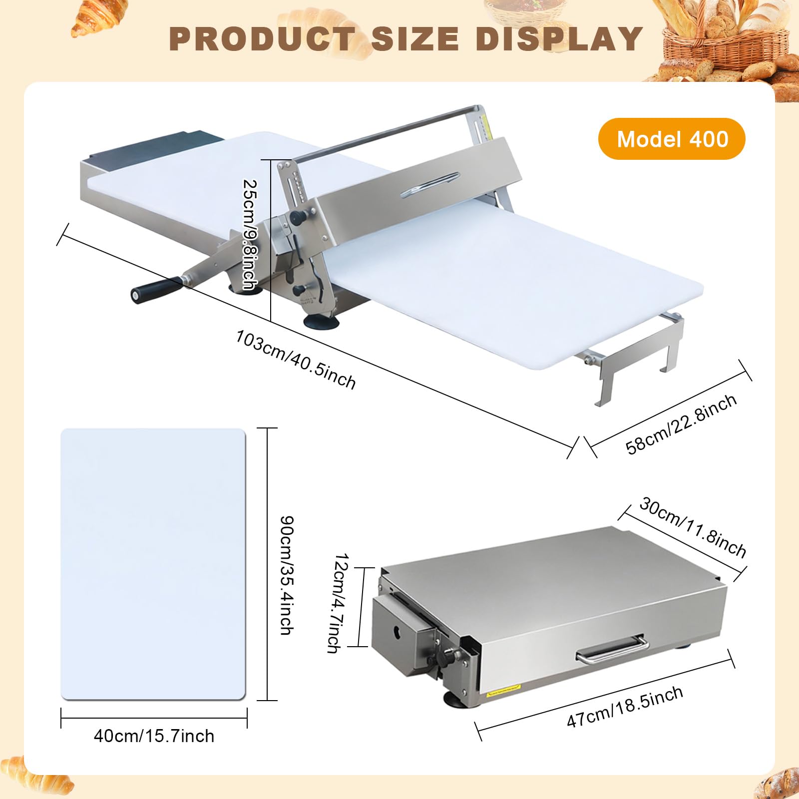 Laminoir Pate Feuilletée Professionnel avec Poignée Laminoir à Pâte Pliable Manuel avec épaisseur Réglable 0-25 mm Laminoir Pâtisserie en Acier Inoxydable pour Pizza Croissant Commercial Domestique
