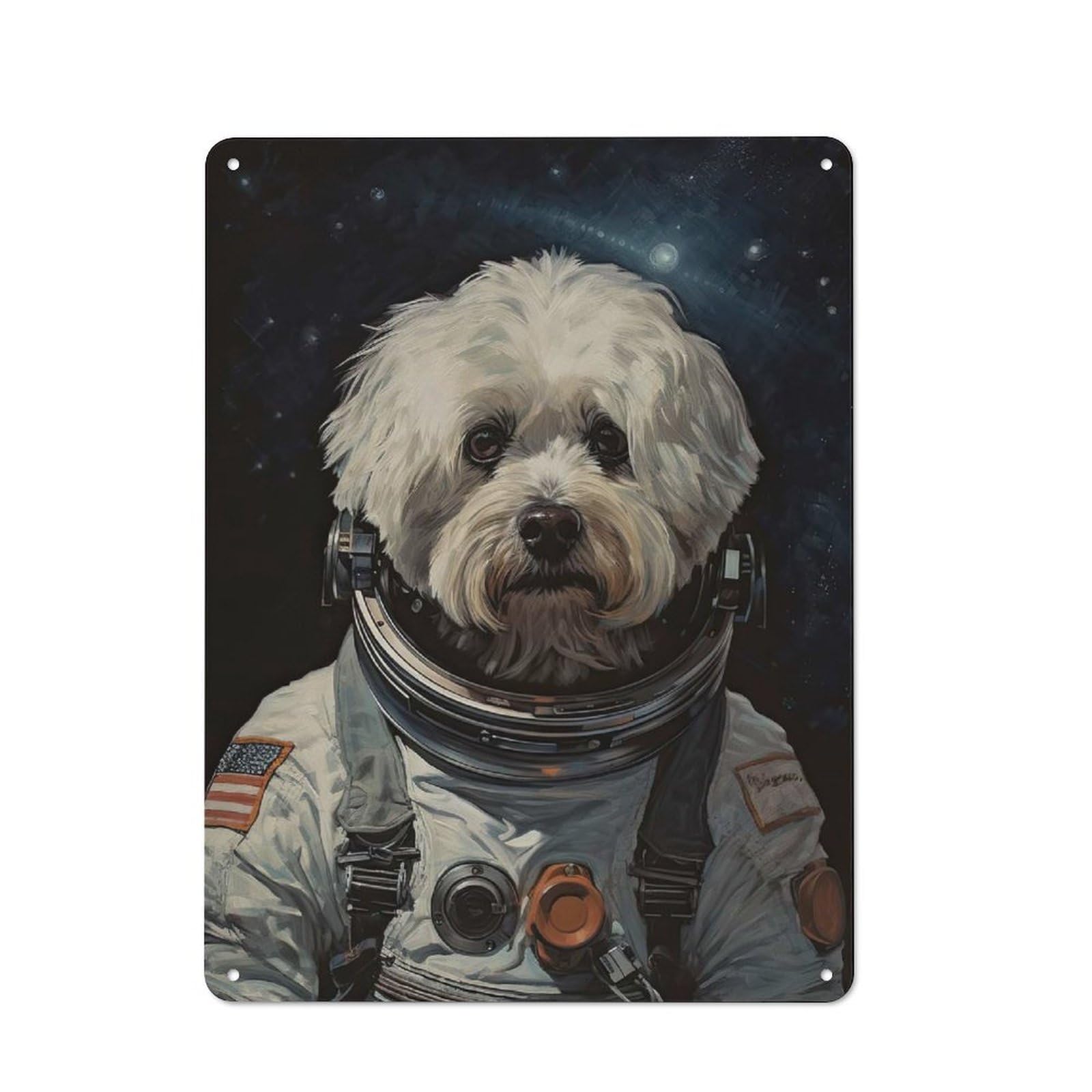 Junmoney Style-16 Metal Wall Plaque With Havanese The Astronaut Design 40X30cm, Retro Small Space Decor For Flat, Dorm Room, Lounge Or Cafe