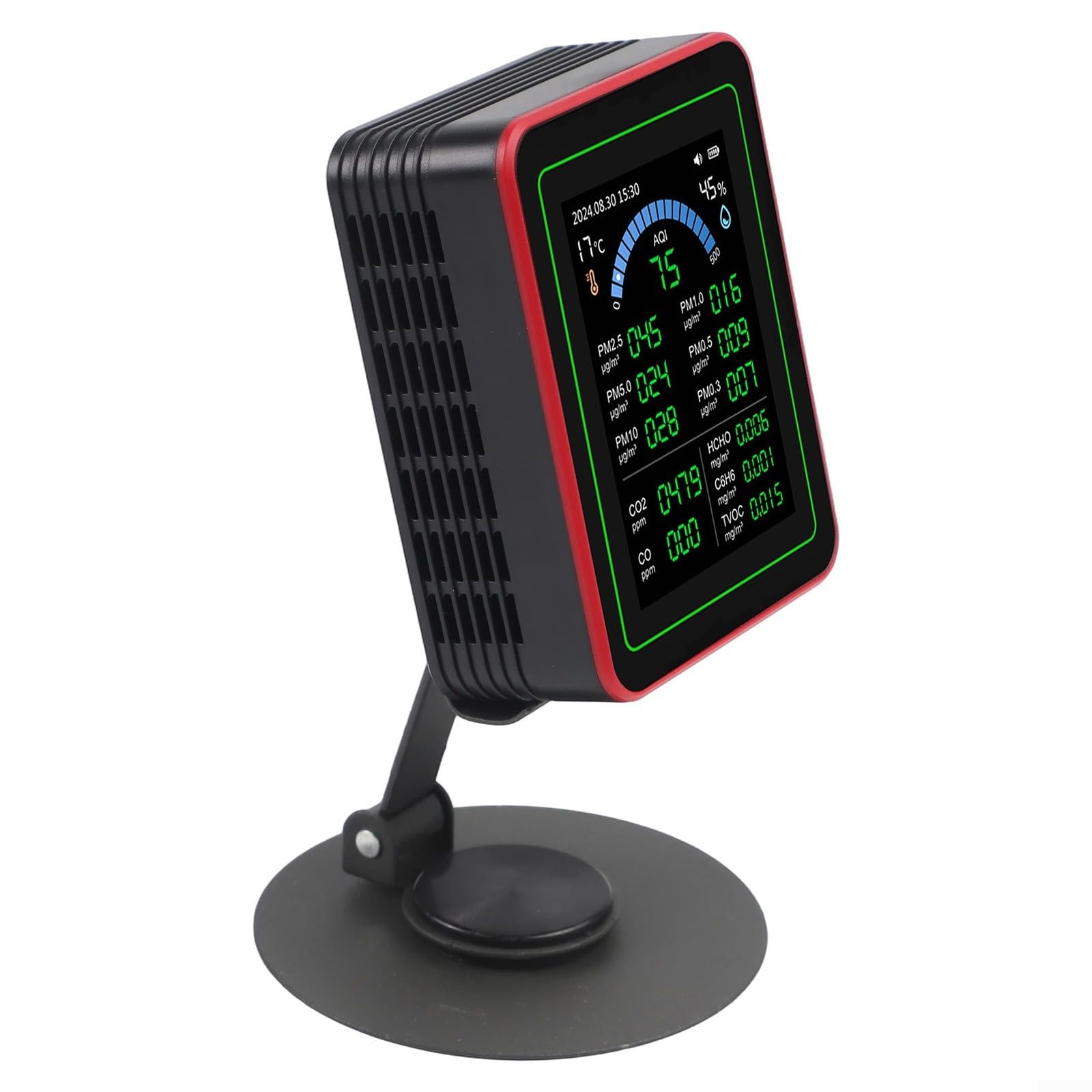 18 in 1 Misuratore di qualità dell'aria PM2.5 Display TFT 18 in 1 Misuratore di qualità dell'aria (Nero) | 18 parametri contemporaneamente, PM2.5//TVOC, 2,8 pollici TFT, AQI in tempo reale, per ricarica USB-C