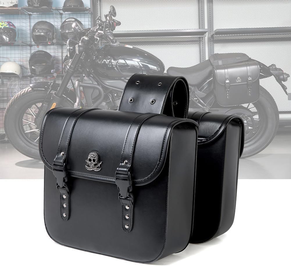 VBDBN PU Leather Motorcycle Saddlebags for Yamaha XS900R, Motorbike Tail Pouches Waterproof Motorcycle Pannier Bag Saddle Bag,A