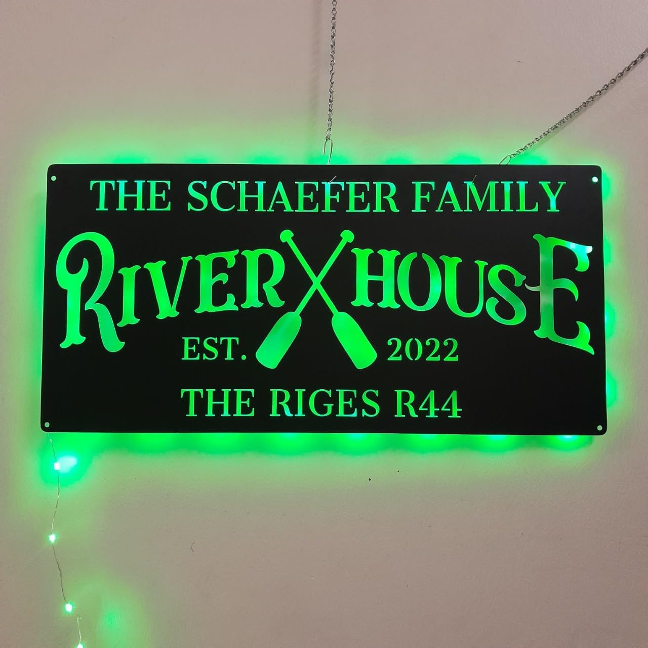 River House Metal Wall Art Personalized Family LED Sign