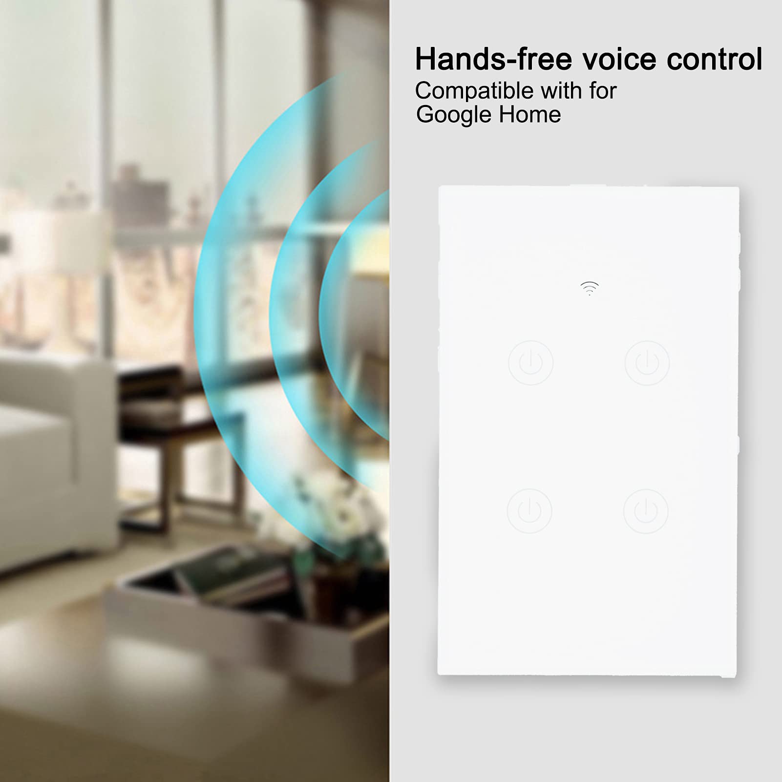 Interruptor táctil de pared WiFi inteligente de 4 canales compatible con Home Control de voz Alimentación de CA ABS y construcción de PC Gestión de iluminación y