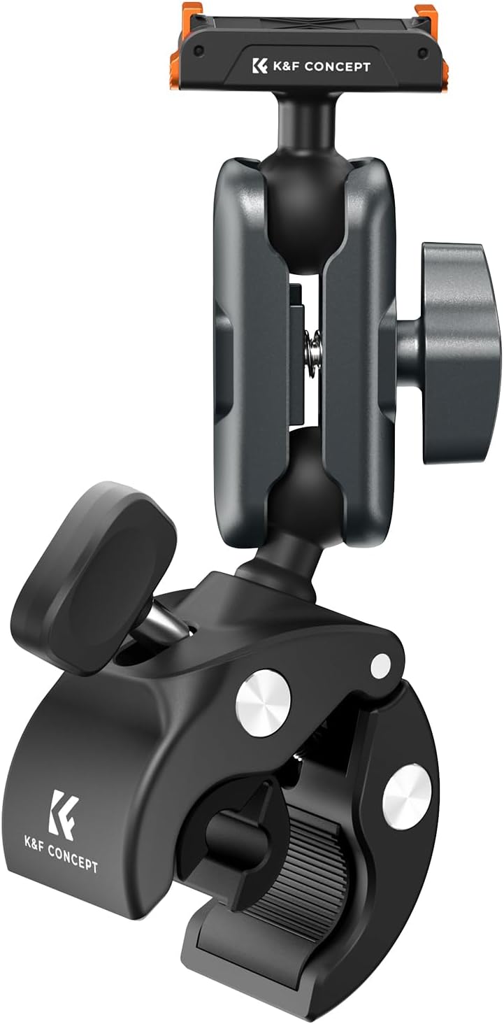 K&F CONCEPT Dual Super Clamp Camera Mount with 360° Ball Head, Bike/Motorcycle Handlebar Mount for Pole, Tripod, Desk, Flag, Umbrella