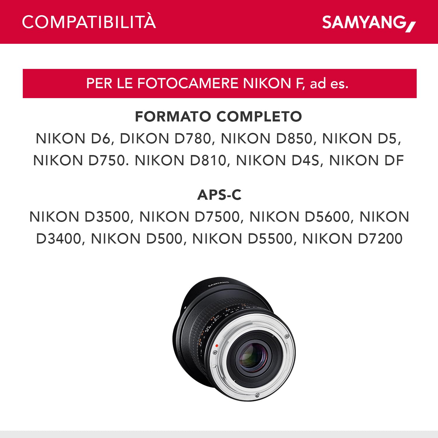 Obiettivo Samyang Fisheye per Nikon AE 12mm F2.8 ED AS NCS nero