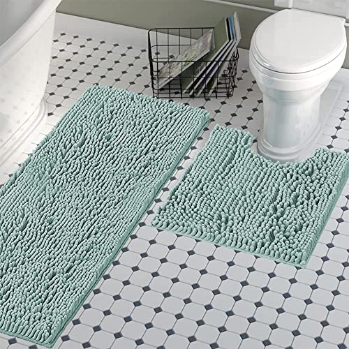 H.VERSAILTEX Rectangle Bathroom Rug Mat 47 X 17 Bundle Toilet Mat U Shaped 20 X 24 - Aqua