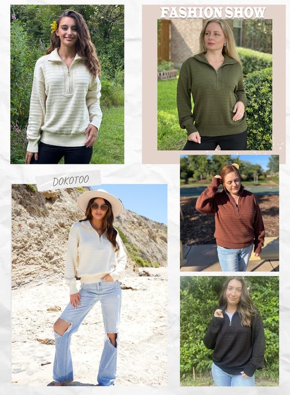 Image of Dokotoo Womens Quarter Zip Pullover Turtleneck Sweater Long Sleeve Fall Outfits Ribbed Knit Winter Sweaters