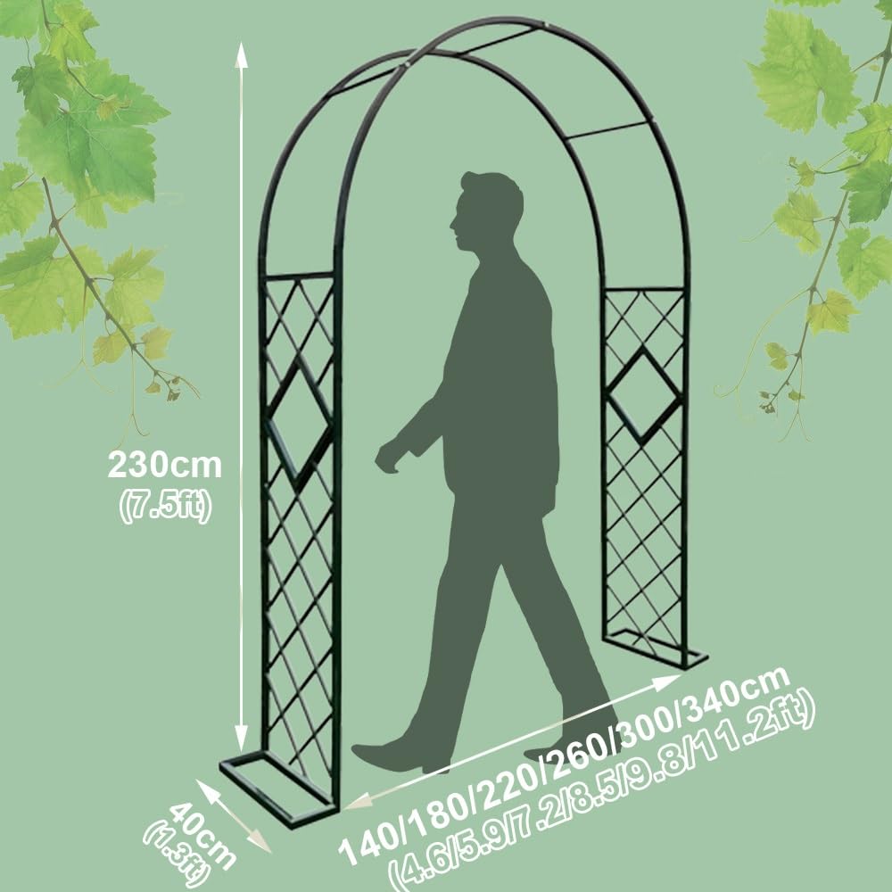 Pergolato da Giardino Alto 230 cm, Archi da Matrimonio per Cerimonie all'aperto, Traliccio in Metallo per Piante rampicanti, Rose, Facile da Montare (Verde, 220x230 cm/7,2 Piedi x 7,5 Piedi)